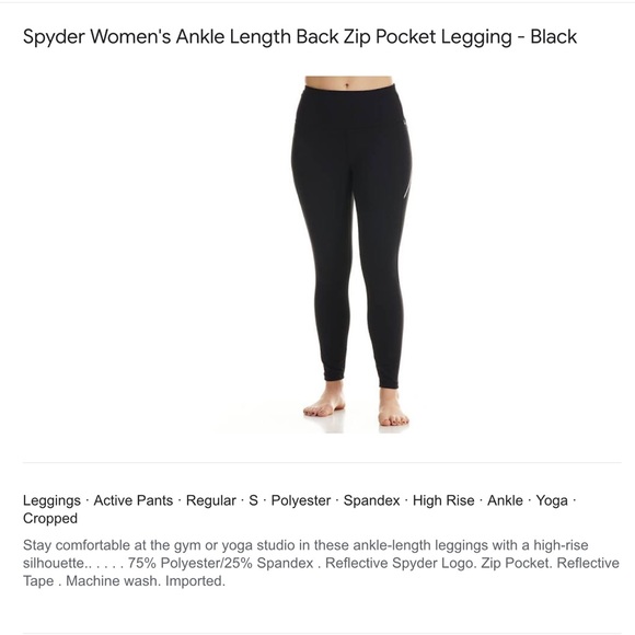 Spyder Active Leggings Black Medium New 